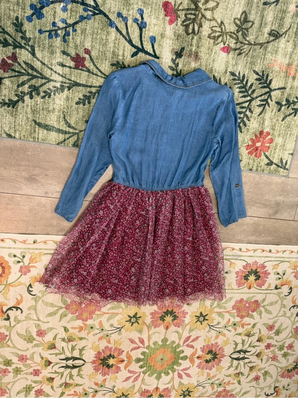 Boutique Zenzi Girls Denim & Tulle Floral Dress Size Large